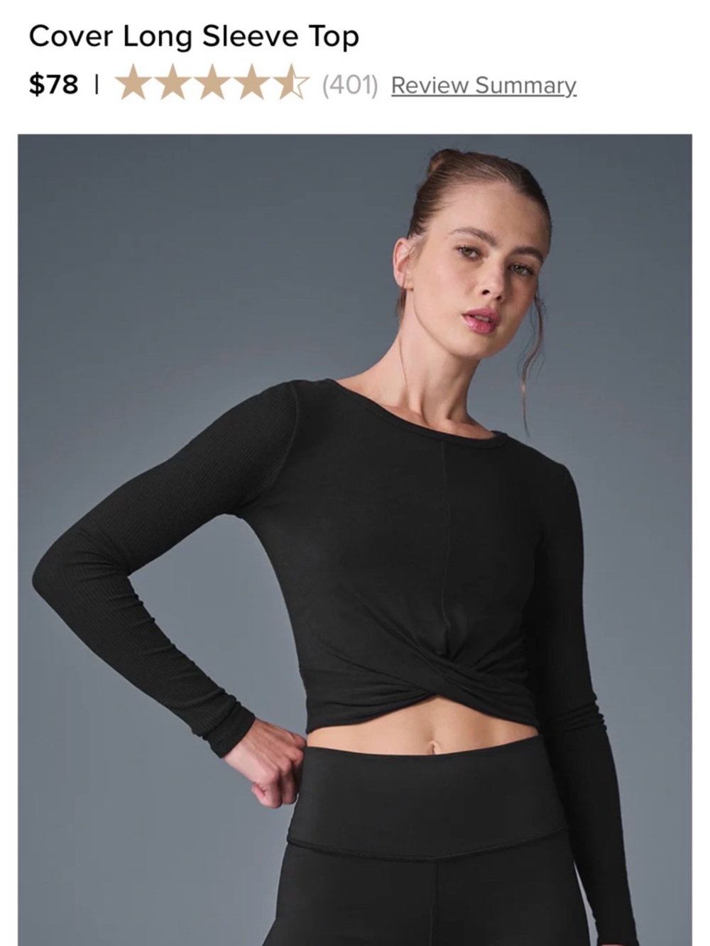 ALO Yoga Black Long Sleeve Twist Crop Top